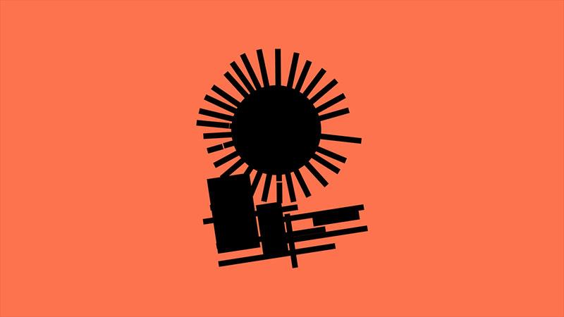 Minimalist illustration of abstract sun and shapes on orange background — cover image for Mint Vinetu interactive website project.
